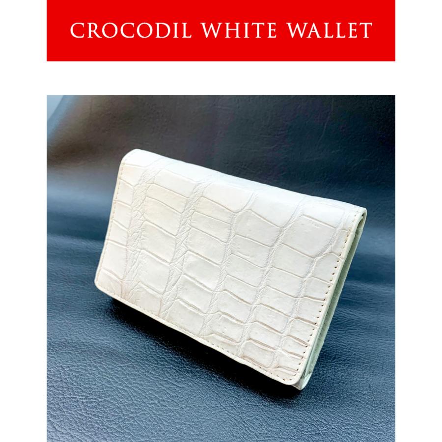 ホワイト レザー 三つ折り タイプ 短財布 革製品 ワニ クロコダイル革  