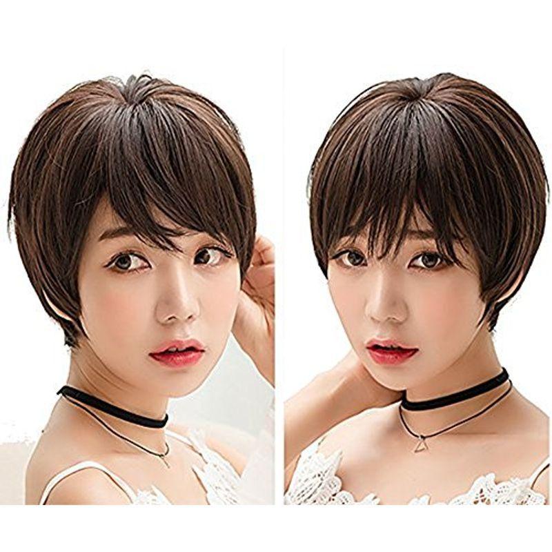 ｊ ｓ 人気 自然 ショート ボブウィッグ 小顔 可愛い シースルーバング 個性的 フルウィッグ ボーイフレンド 耐熱 ストレート ダーク 玄関先迄納品