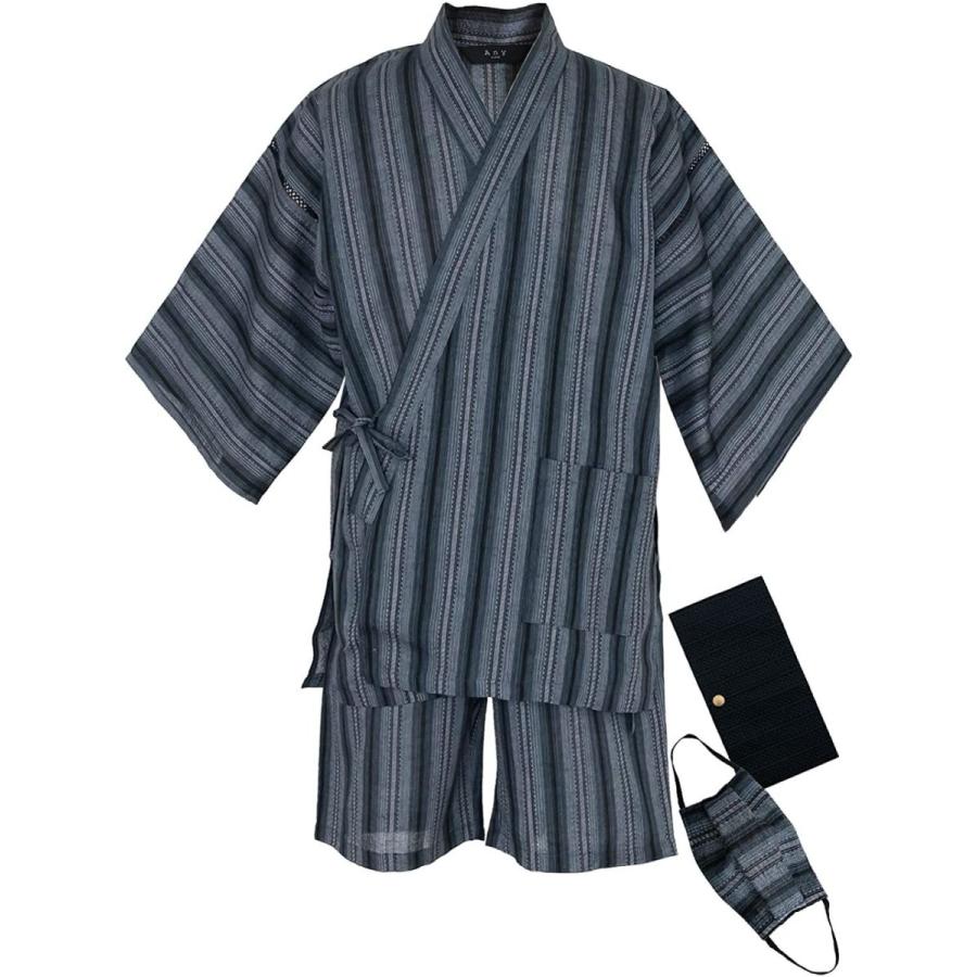 返品不可 キョウエツ 甚平 3点セット 絹マスク マスクケース おしゃれ パジャマ 父の日 メンズ L 2 ストライプ 鉄紺 Sigatrade Com Br
