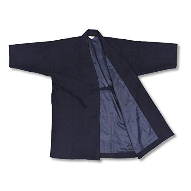 値頃 日本製作務衣コートウール (Lサイズ, No.1 濃紺) 和粋庵特製巾着付き 着物、浴衣