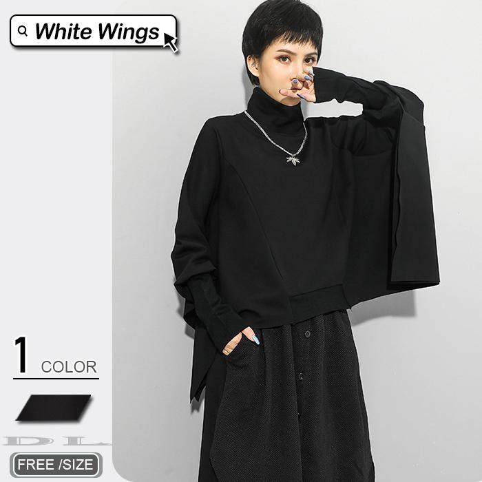 パーカー レディース黒 コーデ春秋 フォーマル きれいめ 伸縮性 ドルマンスリーブ 非対称 ハイネック Dl1052 White Wings 通販 Yahoo ショッピング
