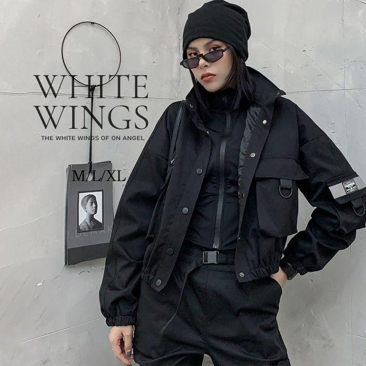 ブルゾン ジャンパー アウター レディース モード ギャル 黒 欧米ファション キレカジ デート 体型カバー カバーオール 定番スタイル 大人っぽく 激安 Dl1378 White Wings 通販 Yahoo ショッピング