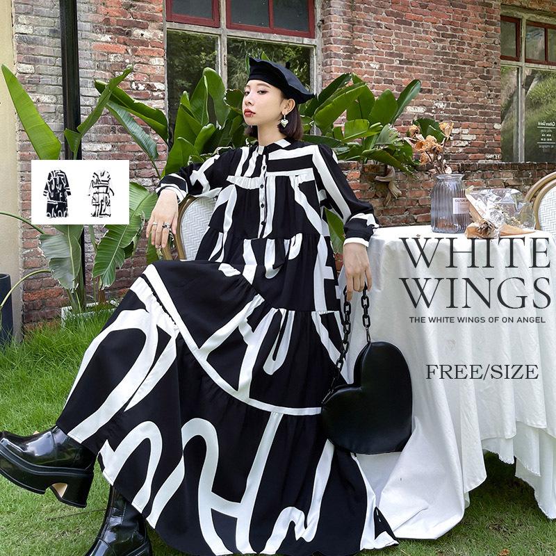 ワンピース レディース ロング丈ワンピース 長袖 モード アメカジ 黒 欧米ファション キレカジ お呼ばれ 定番スタイル 仮装 W5392 5 White Wings 通販 Yahoo ショッピング