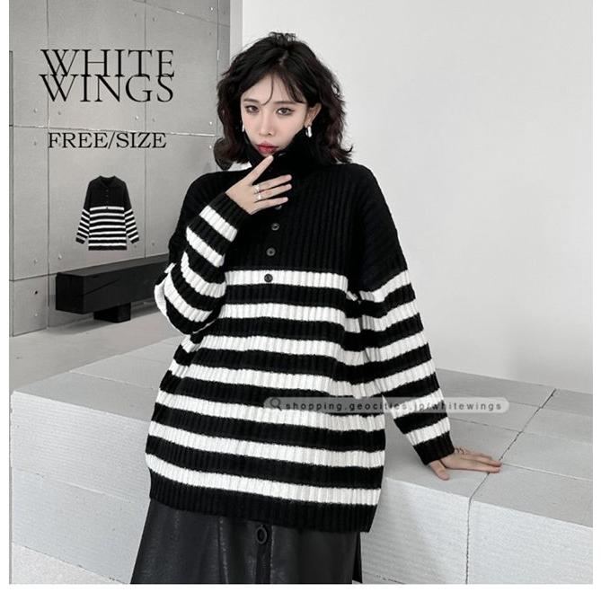 ワンピース 長袖 コーディネート 新作発売 体型カバー 二次会 韓国風 ニットワンピ 黒 白 W96 White Wings 通販 Yahoo ショッピング