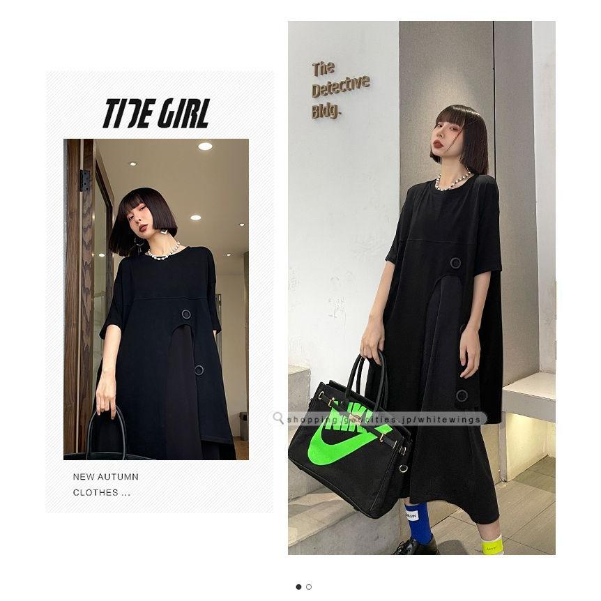 ワンピース レディース ロング丈ワンピース 半袖 モード ギャル 黒 大人女子 ナチュラル お呼ばれ リラックス 定番スタイル 仮装 夏セール W8526 White Wings 通販 Yahoo ショッピング