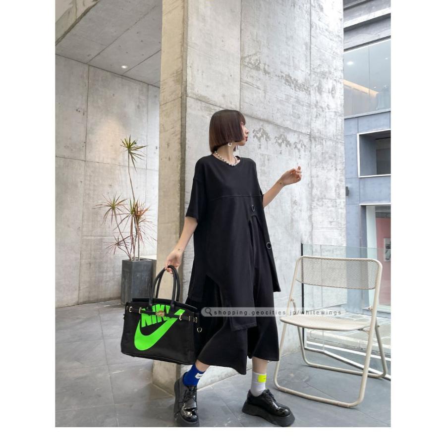 ワンピース レディース ロング丈ワンピース 半袖 モード ギャル 黒 大人女子 ナチュラル お呼ばれ リラックス 定番スタイル 仮装 夏セール W8526 White Wings 通販 Yahoo ショッピング