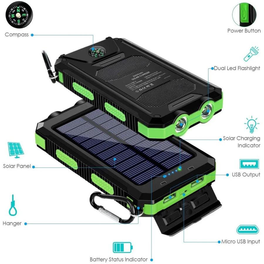 モバイルバッテリー 2個セット 30000mAh 大容量 ソーラー太陽光充電