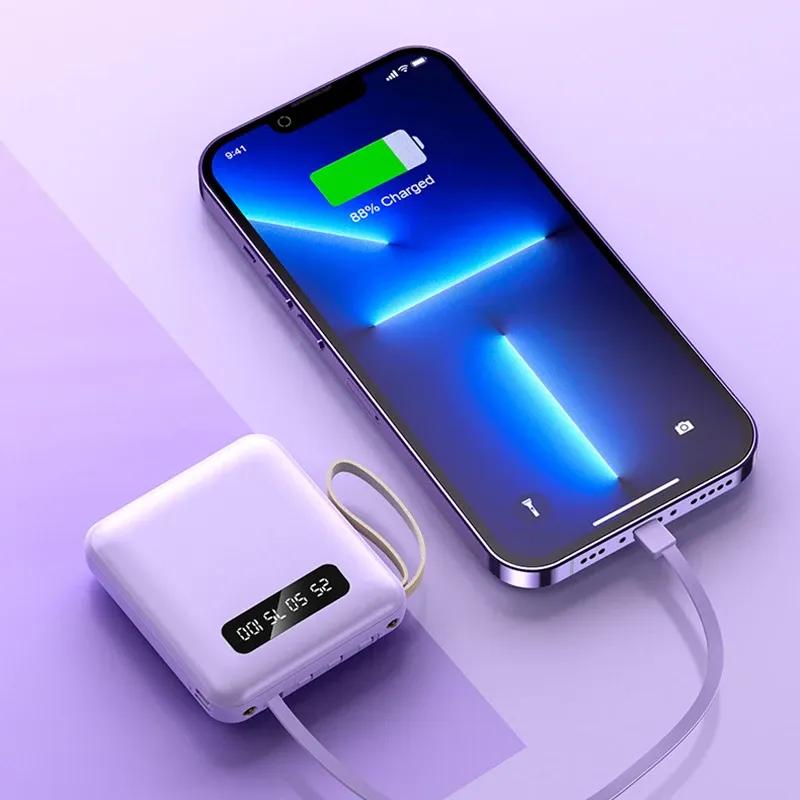モバイルバッテリー 大容量 20000mAh ケーブル内蔵 ミニ おしゃれ