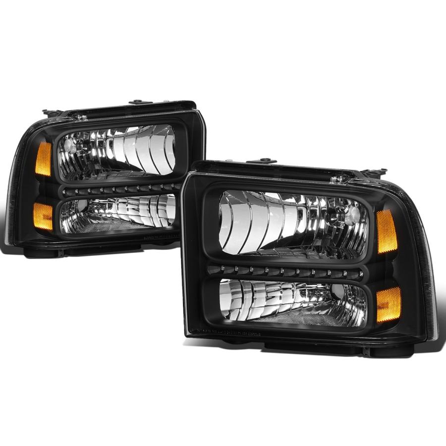 【並行輸入品】フォード スーパーデューティー 第1世代 F250 550 ペア ブラック ハウジング アンバー コーナー LED ヘッドライトの画像
