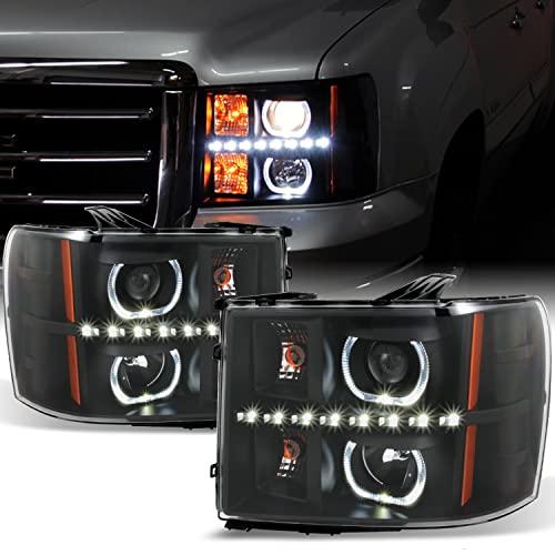 AKKON   GMC シエラ ピックアップ ブラック 専用 ハロー プロジェクター 超高輝度SMD DRL LED ヘッドライト 並行輸入品の画像