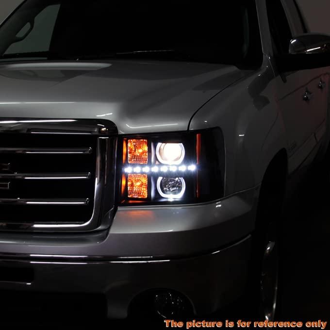 AKKON   GMC シエラ ピックアップ ブラック 専用 ハロー プロジェクター 超高輝度SMD DRL LED ヘッドライト 並行輸入品の画像