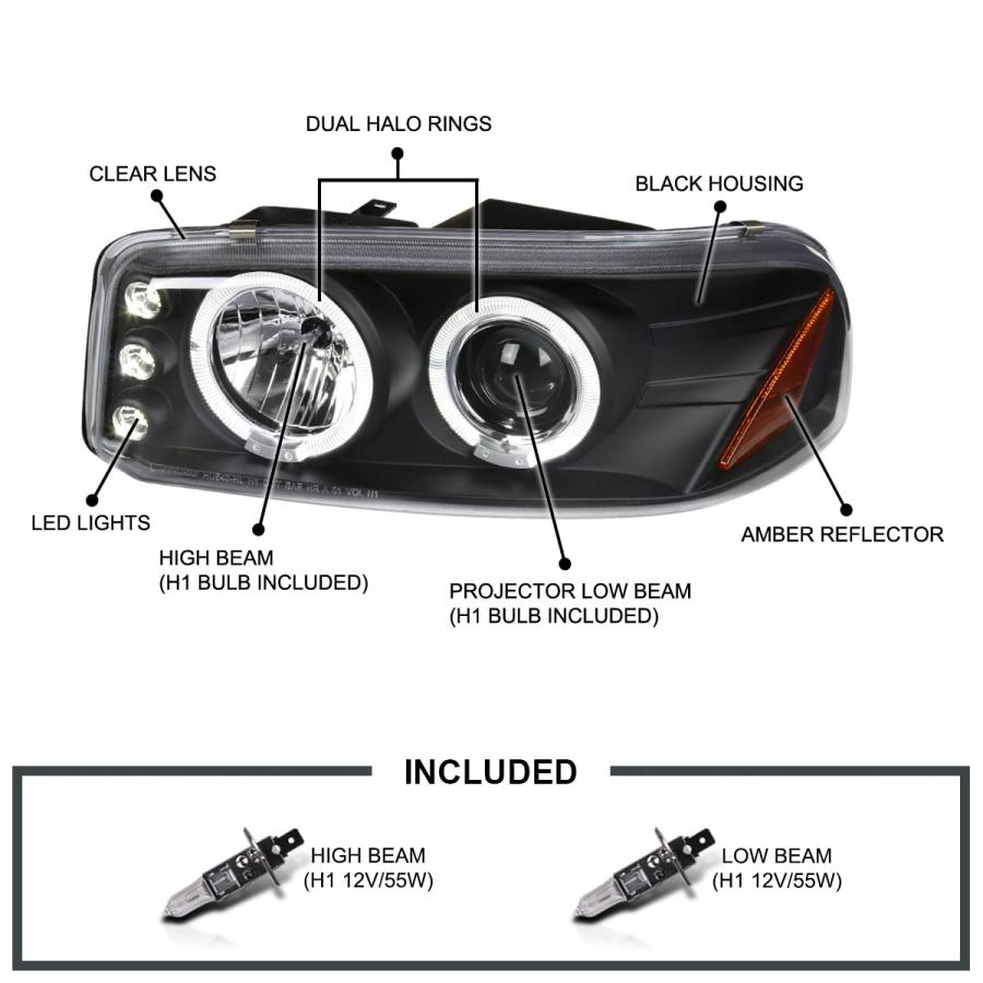 【並行輸入品】SPEC D TUNING プロジェクター ブラック 1999 2006 GMC Sierra 1500/2500/3500に対応_6