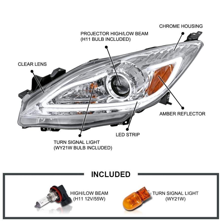 【並行輸入品】Spec D Tuning 2LHP MZ310 TM クロームプロジェクターヘッドライト (ハウジングとLED) Spec Dの画像