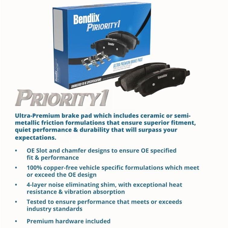 Bendix プレミアム 銅不使用 CFM915 プレミアム 銅不使用 セミメタリック ブレーキパッド (取り付け金具フロント) 並行輸入品