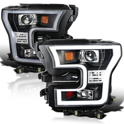 【並行輸入品】Spec D Tuning ブラック プロジェクターヘッドライト + LEDバー 2015 2017 Ford F150に対応 左の画像