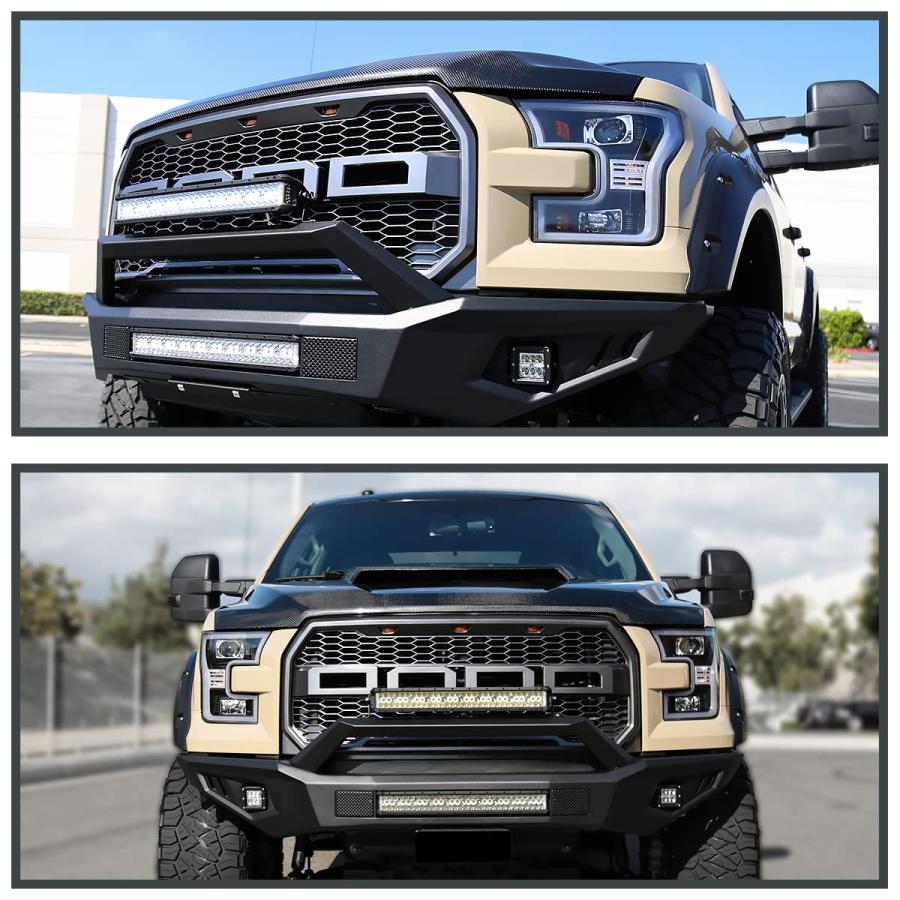 【並行輸入品】Spec D Tuning ブラック プロジェクターヘッドライト + LEDバー 2015 2017 Ford F150に対応 左の画像