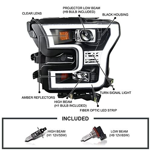 【並行輸入品】Spec D Tuning ブラック プロジェクターヘッドライト + LEDバー 2015 2017 Ford F150に対応 左の画像