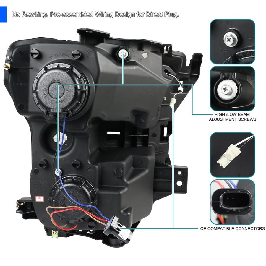 【並行輸入品】Spec D Tuning ブラック プロジェクターヘッドライト + LEDバー 2015 2017 Ford F150に対応 左の画像