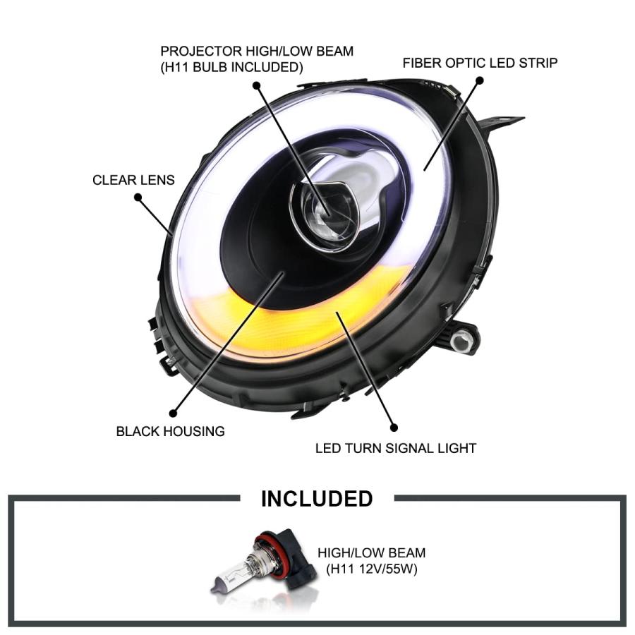 【並行輸入品】Spec D Tuning Halo Rims LED ウインカー ブラック プロジェクター ヘッドライト 2007 2013 Rの画像