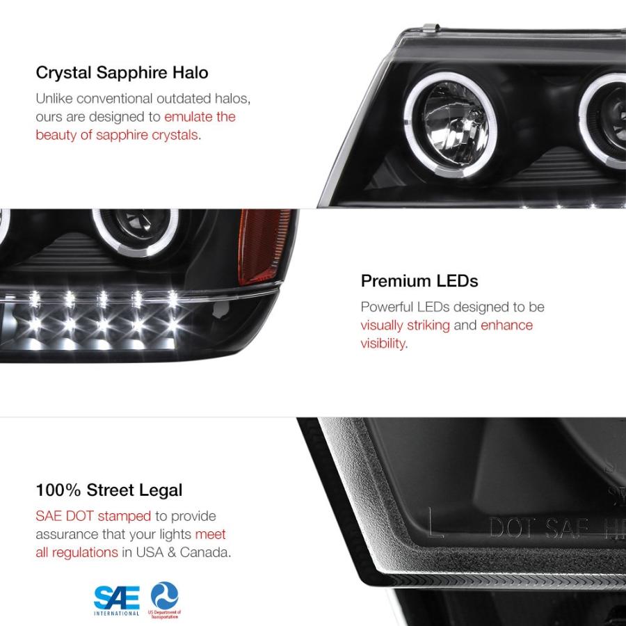 VIPMOTOZ LED ヘイローリング プロジェクター ヘッドライトアセンブリ 1999 2004 ジープ グランドチェロキー用 並行輸入品_3