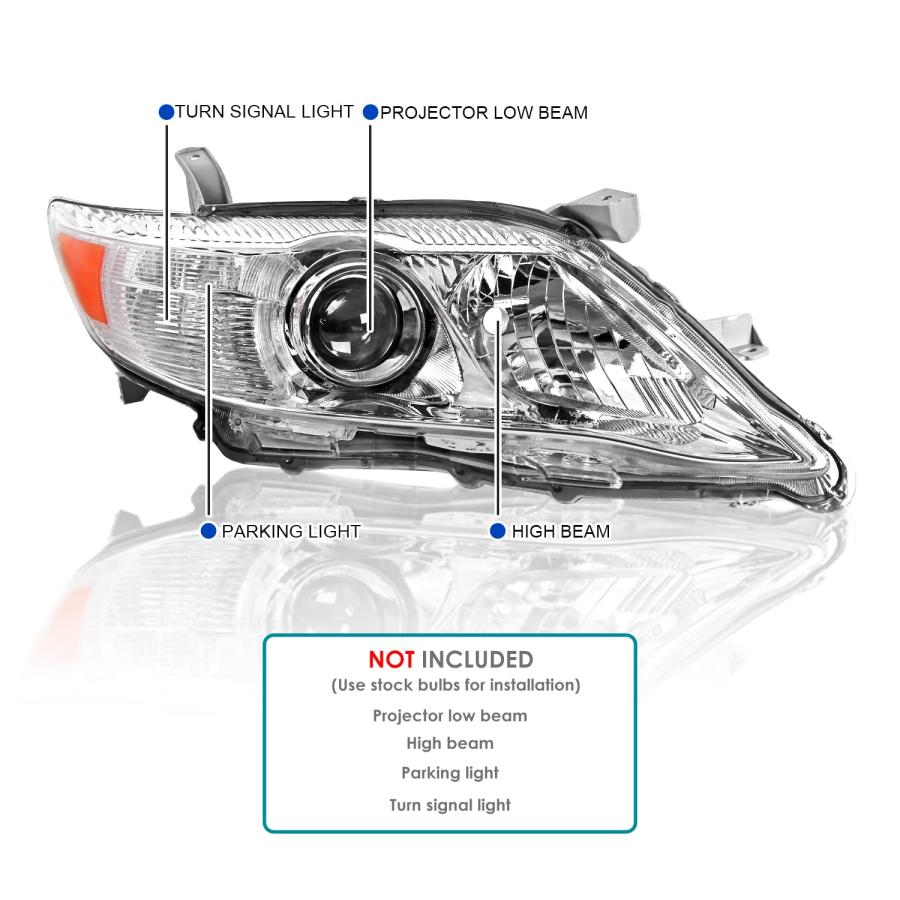 【並行輸入品】Spec D Tuning Chrome プロジェクター ヘッドライト 2010 2011 トヨタ カムリ オール、左 + 右ペア_6