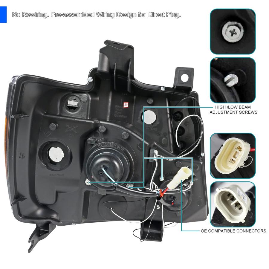 Spec D Tuning クロームプロジェクターヘッドライト 2007 2013 Chevy Avalanche ヘッドライトア 並行輸入品の画像