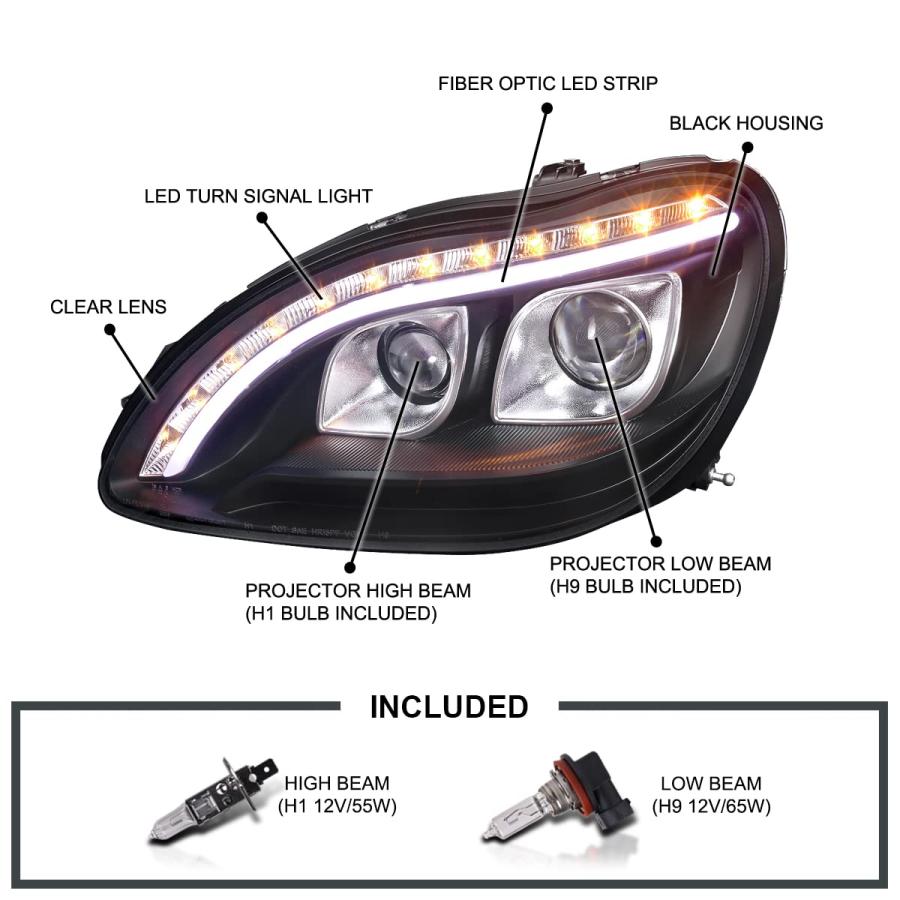 Spec D チューニング LED ウインカー ブラック プロジェクター ヘッドライト 1998 2006 メルセデスベンツ W2 並行輸入品_6