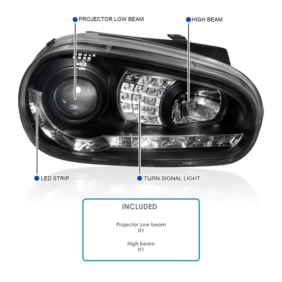 Spec D Tuning LHP GLF99JM 8V2 TM ブラックプロジェクターヘッドライト (R8スタイルハローLED信 並行輸入品の画像