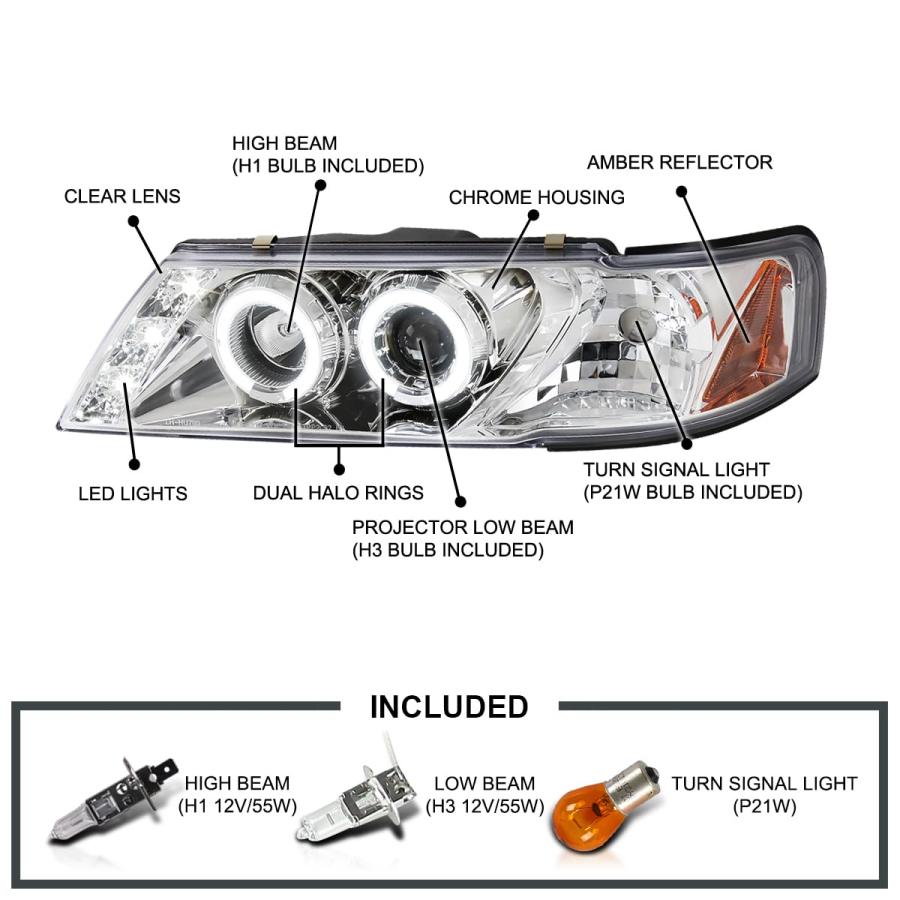 【並行輸入品】Spec D Tuning Halo LED クロームハウジング クリアレンズ プロジェクターヘッドライト 1995 1999 Nの画像