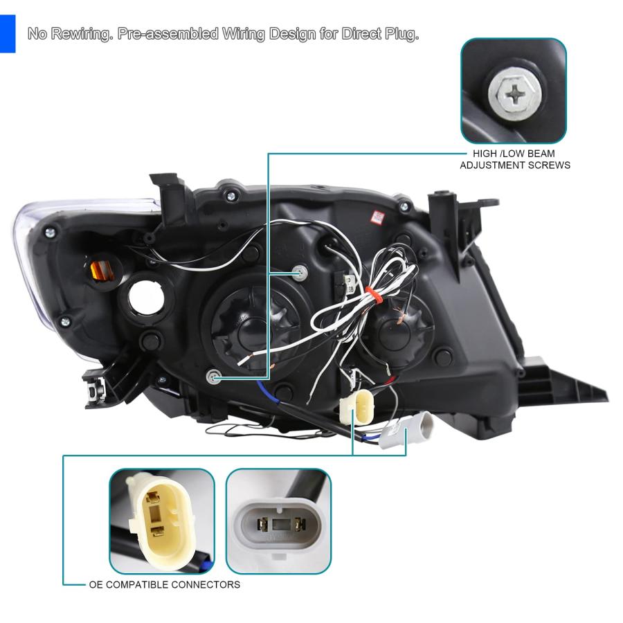 【並行輸入品】Spec D Tuning 2LHP COR09JM TM ブラック プロジェクター ヘッドライト (ハローハウジング) Specの画像