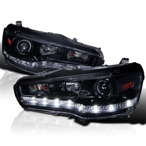 【並行輸入品】Spec D Tuning 2LHP EVO08G 8 TM ブラックプロジェクターヘッドライト (スモークレンズ付き光沢ハウジンの画像