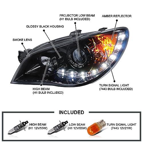 Spec D Tuning 光沢ブラック ハウジング スモークレンズ ヘッドライト + R8 LED ランプ 2006 2007  並行輸入品の画像