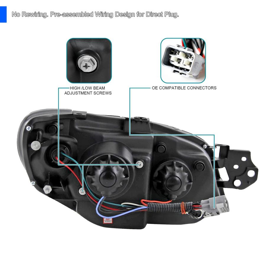 Spec D Tuning 光沢ブラック ハウジング スモークレンズ ヘッドライト + R8 LED ランプ 2006 2007  並行輸入品の画像