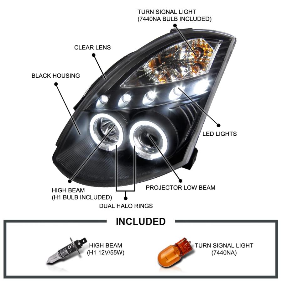 Spec D Tuning LHP G35032JM TM ブラックプロジェクターヘッドライト (ハウジング1つ HID互換 D2 並行輸入品の画像