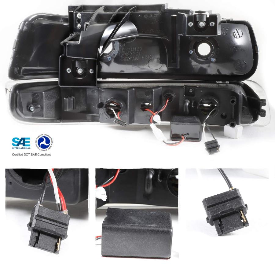 【並行輸入品】AKKON ブラックベゼル 99 02 シボレー シルバラード ヘッドライト交換用 + LEDバンパーシグナルライト 4個セッ_3