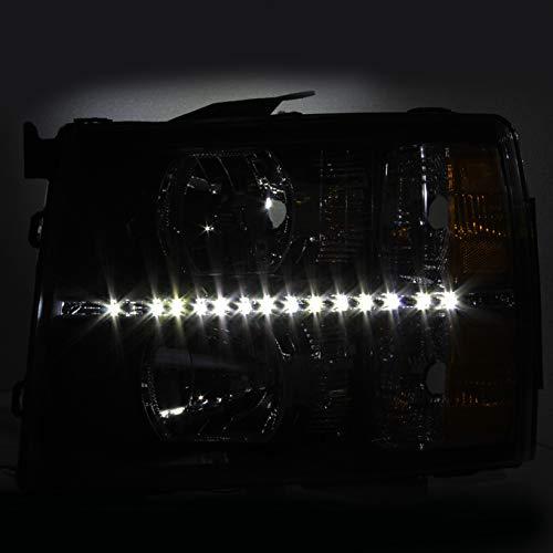 【並行輸入品】Silverado 2007 2013 1500 | 07 14 2500HD 3500HD ブラック LED ヘッドライト +の画像