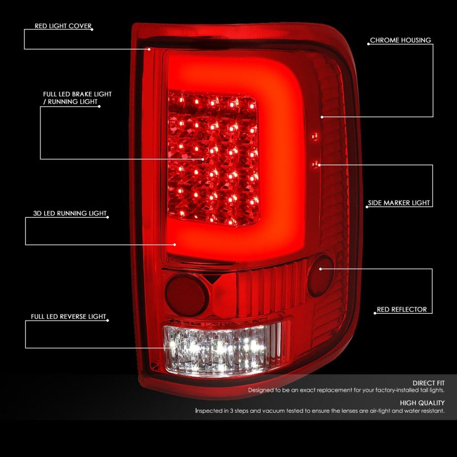 クロムレッドレンズ 3D LEDストライプ バーテールライト ブレーキ/リバースランプ 交換用 フォードF150 Lobo 04  並行輸入品の画像