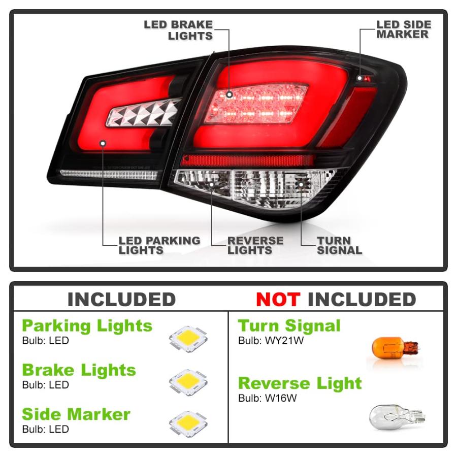 【並行輸入品】 ACANII   For 2012 2016 Chevy Cruze Black Housing LED Tail Lightsの画像