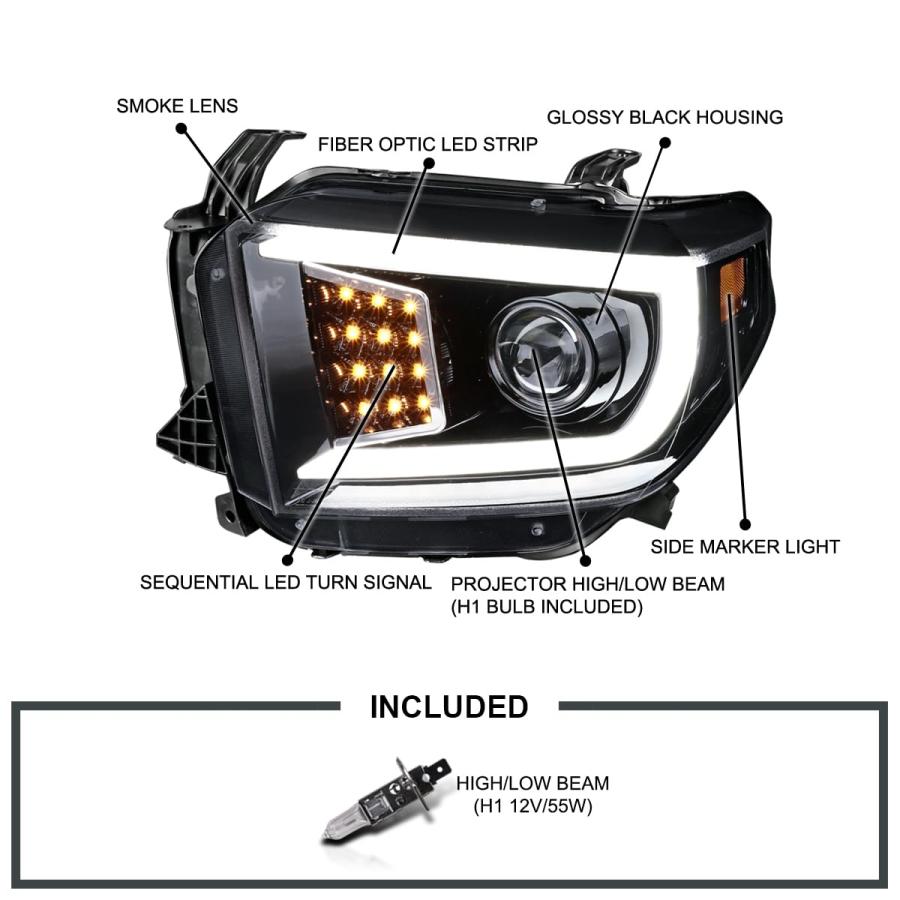 【並行輸入品】Spec D チューニングLEDライトバー 光沢ブラック ハウジング スモークレンズ プロジェクターヘッドライト シーケンシャルLの画像