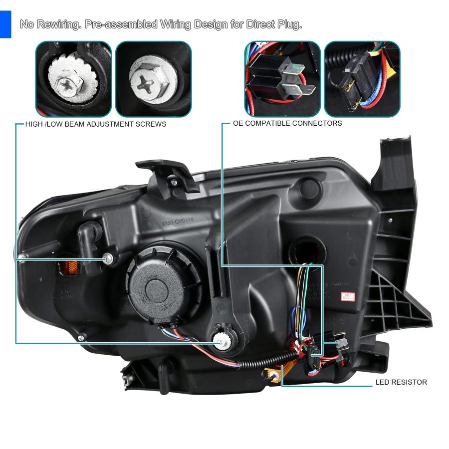 【並行輸入品】Spec D チューニングLEDライトバー 光沢ブラック ハウジング スモークレンズ プロジェクターヘッドライト シーケンシャルLの画像