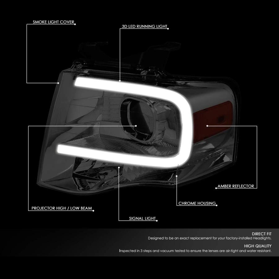 ペア スモークハウジング アンバー コーナー 3D LED DRL プロジェクター ヘッドライト ランプ 交換用 フォード エクス 並行輸入品_3