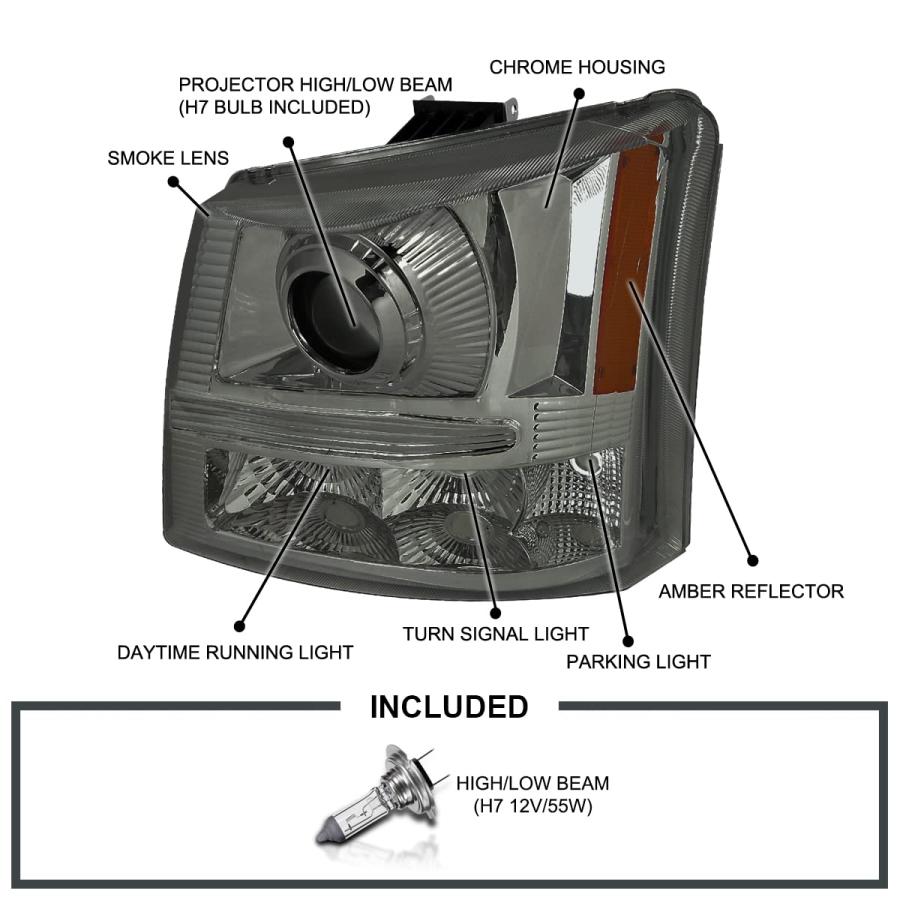 【並行輸入品】Spec D チューニングスモークプロジェクターヘッドライト フロントバンパーランプ 2003 2007 Chevy Silver_6
