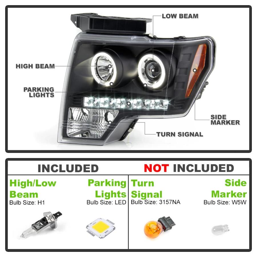 【並行輸入品】ACANII   For 2009 2014 Ford F150 LED Halo Ring Black Housing Projの画像