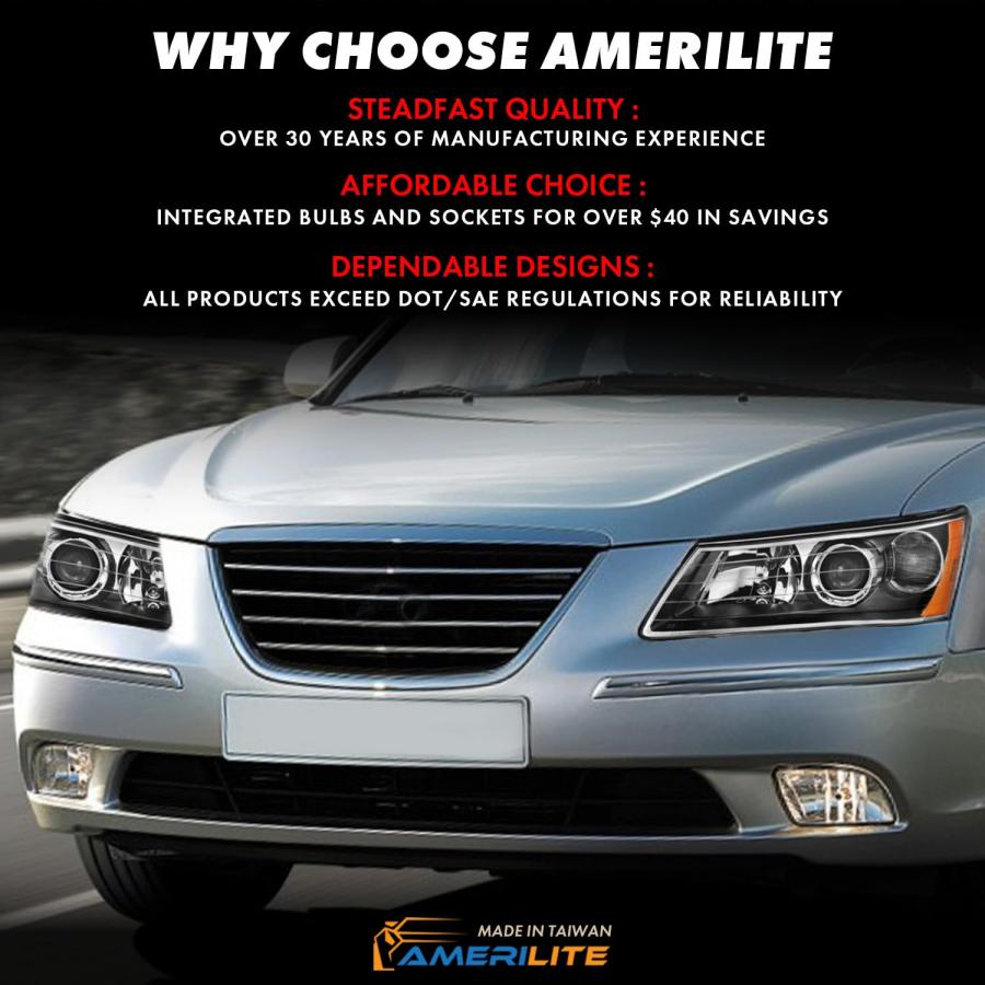 AmeriLite 2006 2008 ヒュンダイ ソナタ ブラック 交換用プロジェクターヘッドライトペア 電球付き   運転席と 並行輸入品_9