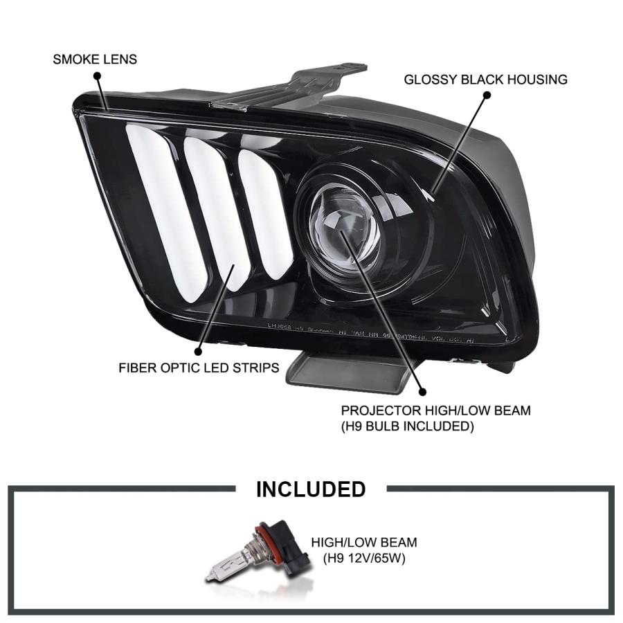 【並行輸入品】SPEC D TUNING プロジェクターヘッドライト スモークレンズ 2005 2009 Ford Mustang対応 左右ペアの画像