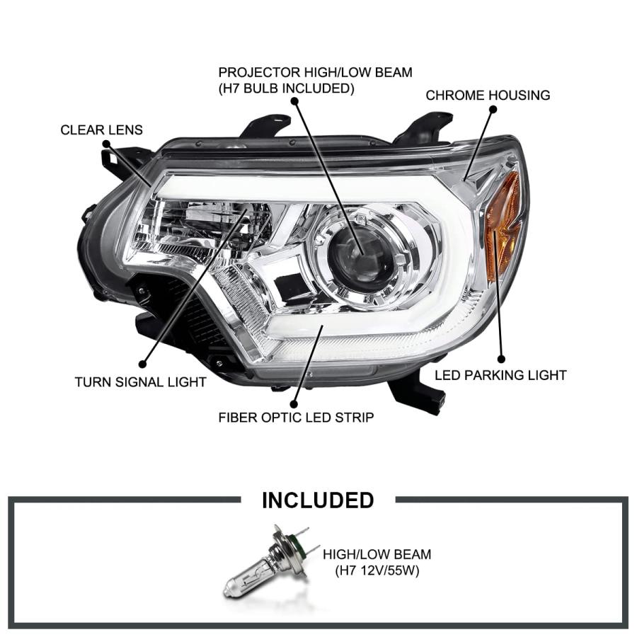 【並行輸入品】Spec D Tuning LEDライトバー クロームハウジング クリアレンズ プロジェクターヘッドライト 2012 2015 トの画像