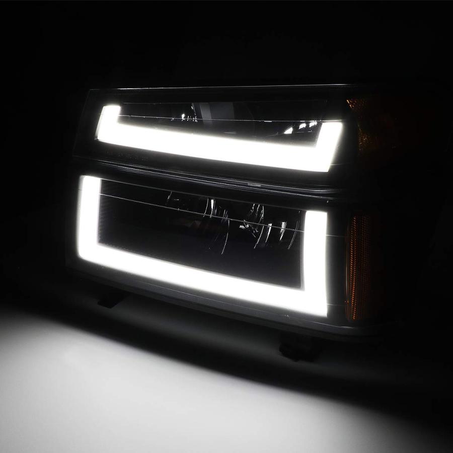 ブラックハウジングアンバーコナーLEDDRLヘッドライト+ウィンカーランプ4個セット シボレーコロラド04 12用 Auto Dy 並行輸入品の画像