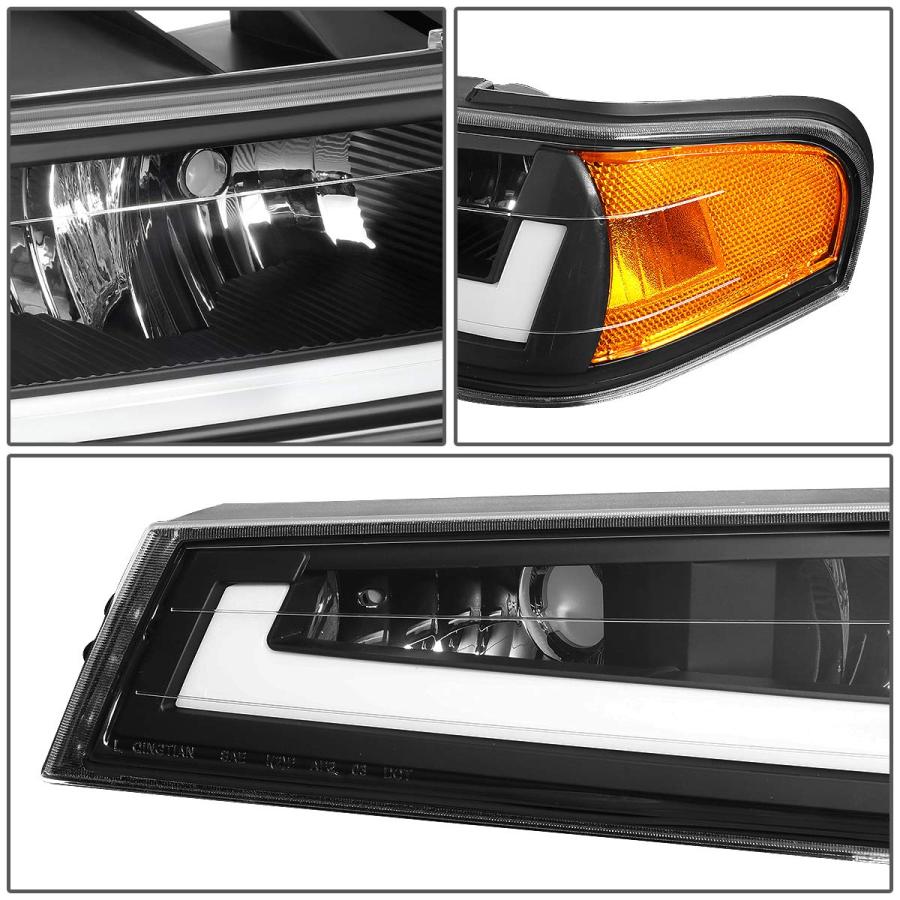 ブラックハウジングアンバーコナーLEDDRLヘッドライト+ウィンカーランプ4個セット シボレーコロラド04 12用 Auto Dy 並行輸入品の画像