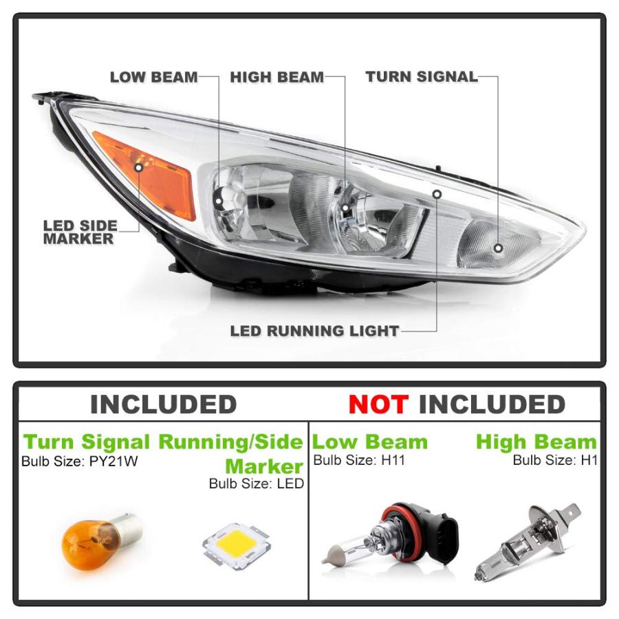 【並行輸入品】ACANII [ハロゲンタイプクロムハウジングw/LED DRL] 2015 2018 フォード フォーカス ヘッドライト ヘ_3