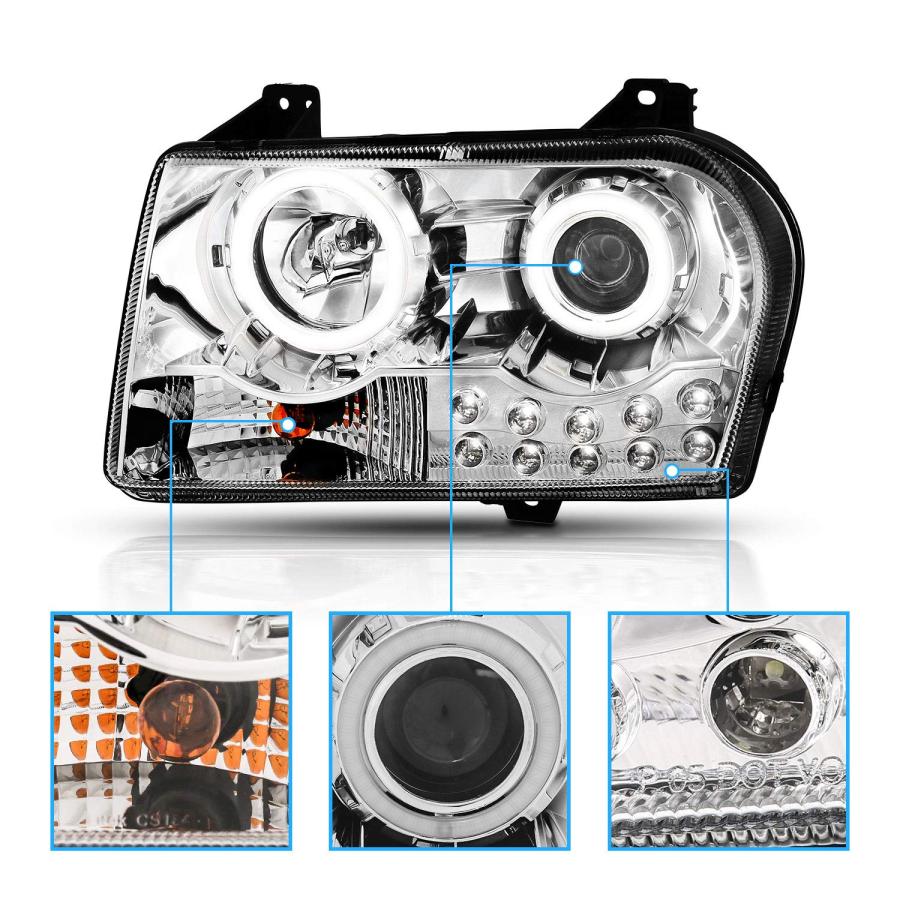 AmeriLite 2005 2010 Chrysler 300 クローム 交換用ヘッドライトアセンブリ ハロゲン プロジェクター 並行輸入品の画像
